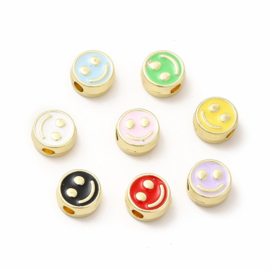 5 x  Metalen kralen mix Smiley light gold epoxy 7,5 x 4mm gat: 2mm (Nikkelvrij)