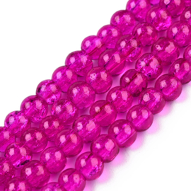 20 x Crackle glaskraal Fuchsia  4mm gat c.a. 1mm