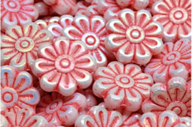 2 x Tsjechische pressed beads glaskralen Daisy Flower Bead 18x18mm gat 1mm rood