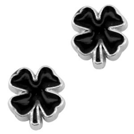 2 x Floating Charms klavertje 4 Antiek zilver-zwart 9x8 mm