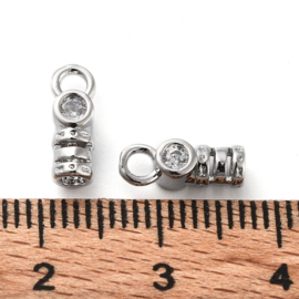 2 x Messing koordeindjes, eindkapjes met zirconia, real platinum plated, 10 x 3,5 x 3 mm, gat: 1,5 mm, Ø 1,5 mm