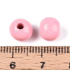 20 x Houten kralen rond 8 x 7 mm – gat 2 mm – Pink