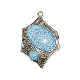 Metalen messing hanger antiek zilverkleur met blauwe natuursteen voor bijvoorbeeld een sjaal of ketting  sjaal bedel 55 x 79 x 13mm Gat: c.a. 5mm