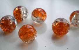 5 x Prachtige grote crackle kraal 14mm gat c.a. 1,5mm oranje- transparant