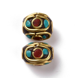 Bohemian kraal of Kashmiri kraal  10,5 x 8,5mm gat: 1,8 mm rood blauw