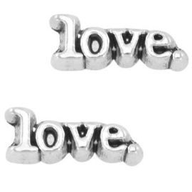 2 x Floating Charms Love Antiek Zilver 10x3 mm