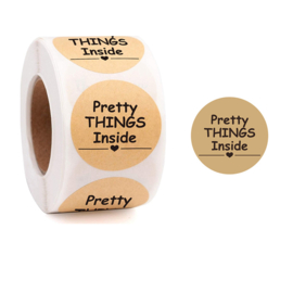 1 rol 500 stickers Wensetiket zegel rond 25mm Pretty Things Inside bruin
