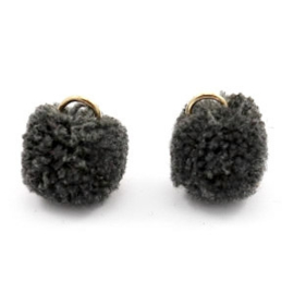 2 x Pompom bedel met oog 15mm Anthracite black