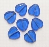 10 Stuks Glaskraal kobald-blauw hartje 9 mm