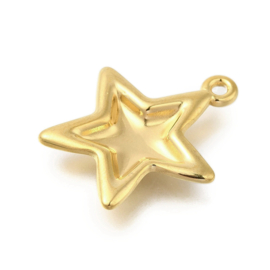 1 x RVS 304 ster bedel Goud kleur, 28 x 25 x 3mm, oogje:  2mm