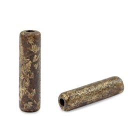 5x DQ Grieks keramiek kralen gold spot tube Dark brown ca. 20x5mm (Ø1.9mm) op is op