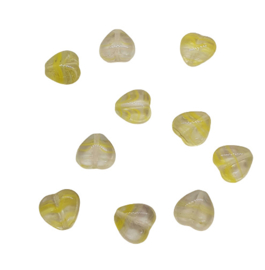 10 x transparante glaskraal hart 10mm geel