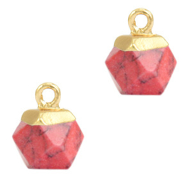 1 x Natuursteen hangers hexagon Red marble-gold Rode Turquoise