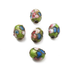 5 x Handgemaakte cloisonné kralen ovaal ca. 8,5 x 6,57 x 6,57 mm – light green – gat ca. 1,4 mm