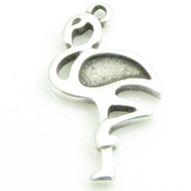 1 x DQ metaal hanger flamingo antiek zilver kleur ca. 24 x 14mm, oogje 1,5mm (Nikkelvrij)