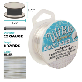 1 rol Beadsmith dead soft craft wire – 22 gauge – ca. Ø 0,65 mm – ca. 7,3 meter – zilverkleur (nikkelvrij)