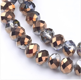 1 x Streng met ca.72 glaskralen facet rondelle briolette kristal – 8x5mm – gat 1 mm – Gainsboro Half  Plated