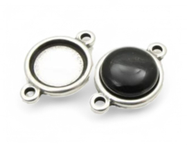 1x DQ metaal setting 2 ogen Ø20mm antiek zilver kleur ca. 24 x 34 x 4mm, oogje 3mm (Nikkelvrij)