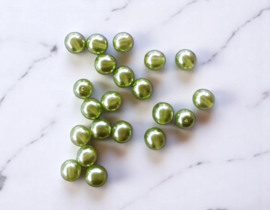 25 x Transparante DQ Glasparel – 8 mm – Kleur Olive – Gat ca. 1 mm
