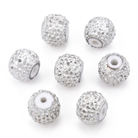 10 x Sparkling beads 8 x 6,5mm gat 1,8mm Silver