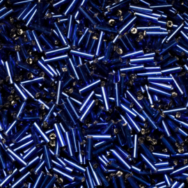 20 gram Bugles staafjes glaskralen donker blauw 6mm