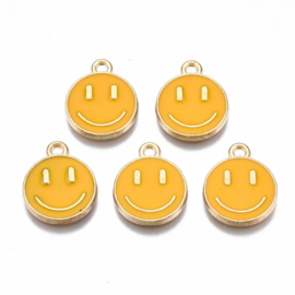 2 x Bedel Enamel light gold Smiley 14,5 x 12mm oogje: 1,5mm yellow