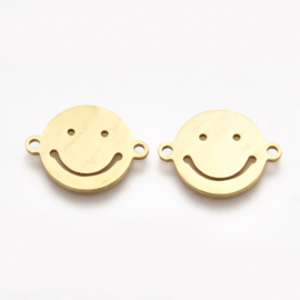 1 x RVS 201 Roestvrij stalen Stainless steel verdeler smiley 12,5 x 16,5mm oogjes: 1,5mm Goudkleur