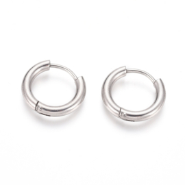 2 x Tarnish Resistant 202 RVS Creolen – hypoallergene oorbellen met 316 chirurgisch stalen pin, afm. ca. 15 mm diameter x 2,5 mm dik, pin: 1 mm (Nikkelvrij)