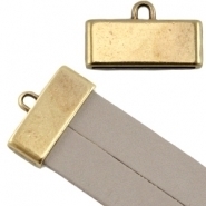Per stuk DQ metaal eindkap met oog (voor 4 x 5 of  2x 10mm plat leer/aztec) Geel koper kleur (nikkelvrij) ca. 23x13mm (Ø20x2mm)