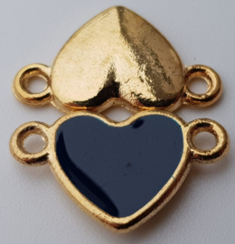 1x Tussenzetsel Dark Blue-Gold Hart vorm 9,5 mm x 17,5 mm oogje: 1,5 mm