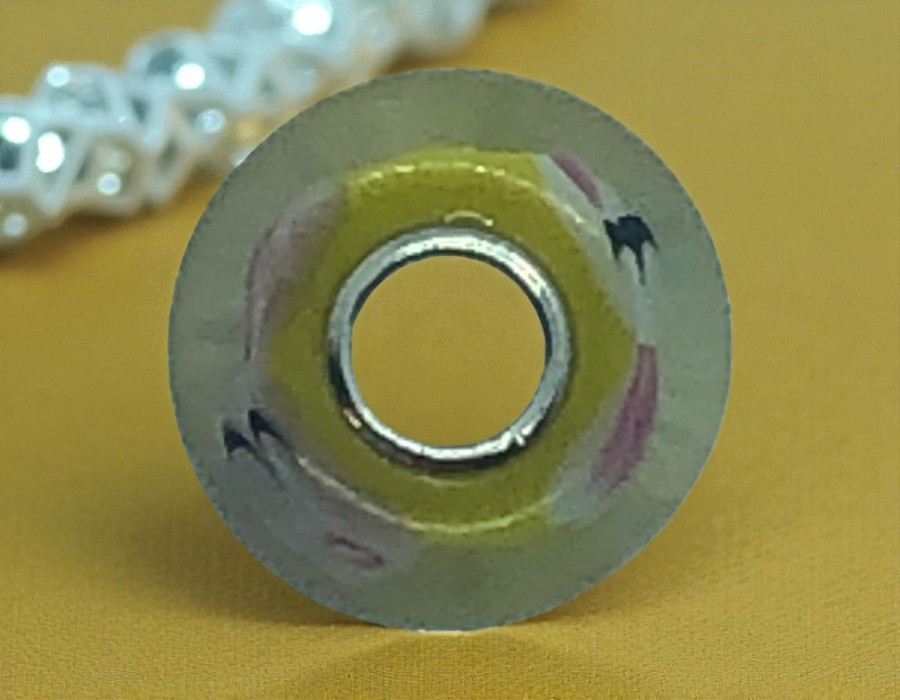 1 x European style glaskraal 14 x 7 mm – 925 Sterling Zilver met 4 mm gat