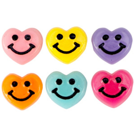c.a. 100 Letterkralen van acryl smiley hart Multicolour ca. 10x9mm (Ø2.3mm)