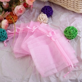 c.a. 100 stuks organza zakjes, roze  7x9cm