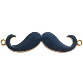 2 x Bedel goud 2 ogen moustache snor  large donker blauw ca. 55 x 13 mm