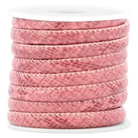 20 cm Gestikt leer imi 6x4mm snake Fuchsia pink