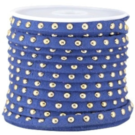 20 cm Imi. Suède leer 5mm met studs goud Cobalt blue