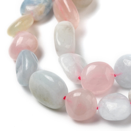 10 x Morganiet edelsteen kralen nugget 10–11 x 7–8 x 5–6 mm – gat 0,8 mm – pastel mix kleuren
