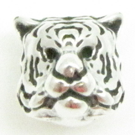 DQ metaal kraal tijger 10mm antiek zilverkleur  gat 1,3mm (Nikkelvrij)