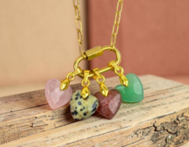 1 x Edelsteen bedel hart Groene Aventurijn 12 x 11 x 5 mm – oogje 4,5 x 3,5 mm – goudkleur