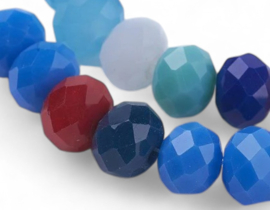 1 x Streng met ca. 64–69 glaskralen facet rondelle briolette kristal – 8 x 6 mm – gat 1 mm – Mix Color