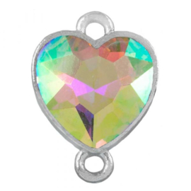 Tussenstuk Crystal glas hartje ♥ 19 x 14 x 6,5 mm oogjes: 2mm Crystal AB