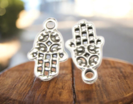 1 x DQ metaal hanger hamsa hand antiek zilver kleur ca. 15 x 9mm, oogje 2mm (Nikkelvrij)