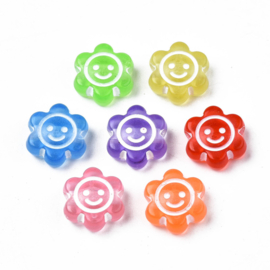 40 x gemixte bloem smiley kralen van Acryl 10 x 11 x 5mm gat: 2mm