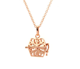 Prachtige lange ketting c.a. 80cm met een rosegold Engelenroeper 16mm box