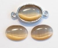 10 x Plaksteen glas cate-eye ovaal Zandkleur 10 x 14 mm