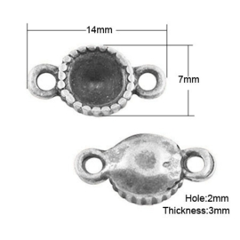 10 x Tibetaans zilveren tussenzetsel met twee oogjes voor 6mm puntsteen 14x7x3mm Gat: 2mm