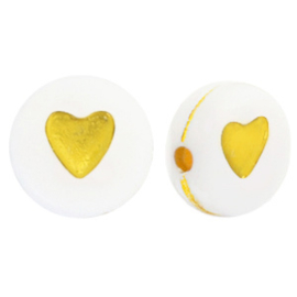 20 x hartjes  tussen cijfer en letter kraal van acryl hartjes White-gold ca. 7mm (Ø1.3mm) ♥