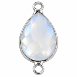 1 x Crystal glas tussenstuk druppel 13,5 x 25,5 mm – oogje ca. 2 mm – opal-silver (Nikkelvrij)