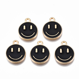 2 x Bedel Enamel light gold Smiley 14,5 x 12mm oogje: 1,5mm black