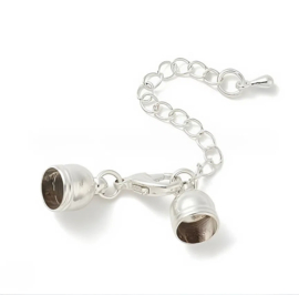 1 x Koordeindjes met sluiting en verlengketting 41 mm – gat 8,5 mm – zilverkleur